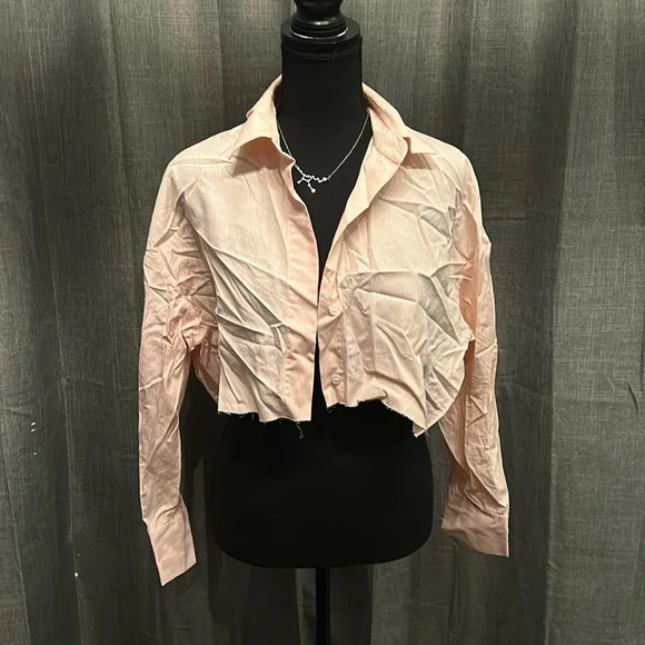 Pink COS Button Up Crop Top - Picture 1 of 3